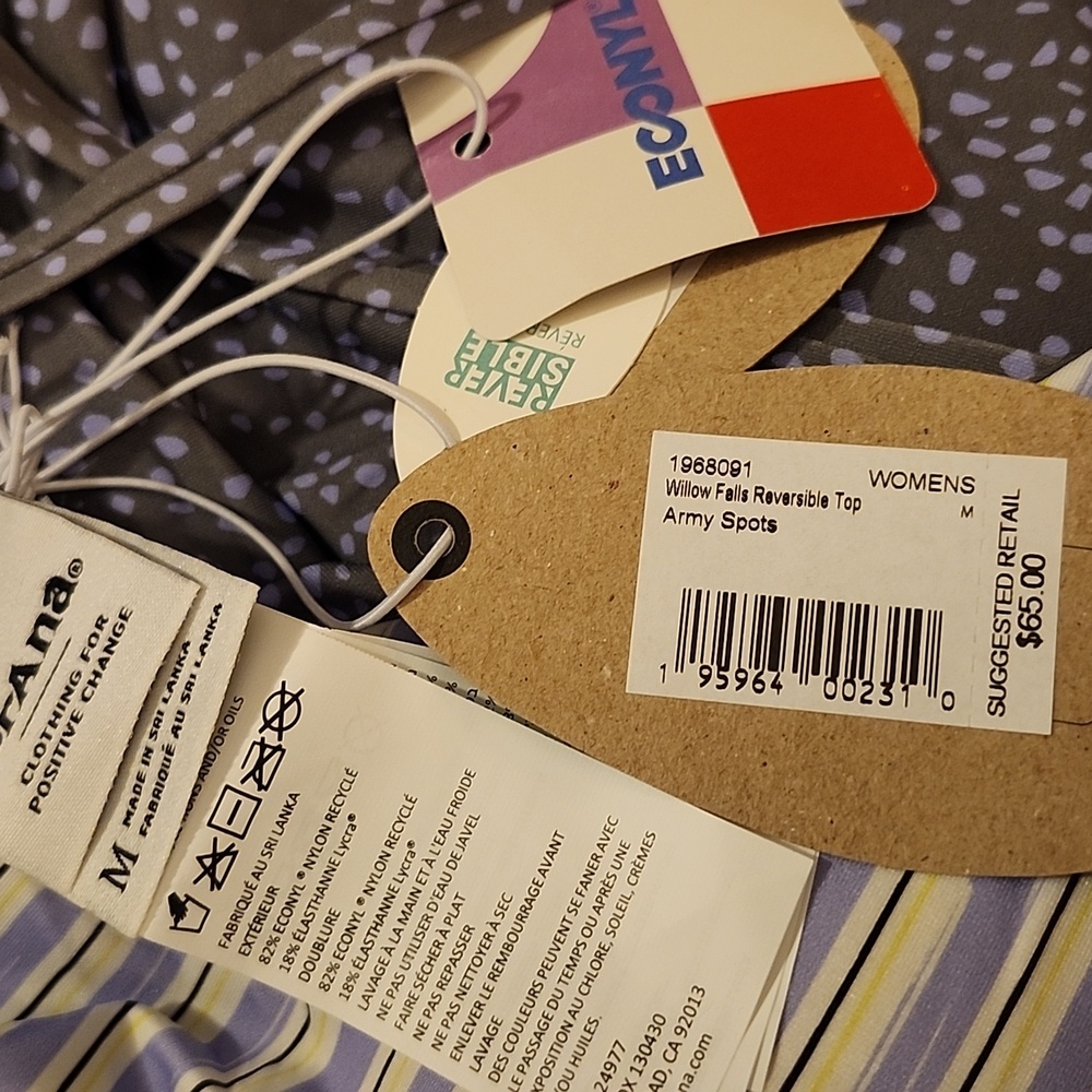 NWT Prana Willow Falls Reversible Bikini Top Army Spots  Swim UPF 50+ - Picture 6 of 8